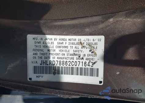 2002 Honda Cr-V Ex из США, поврежденный, VIN JHLRD78862C071643